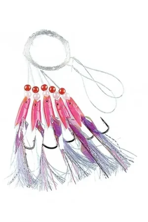 Dernière Chance Fladen Pink Rubber w. white Feathers 5 Hooks, size 1/0