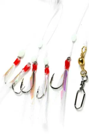 Prix Choc Fladen Feather Rig White with Flash and White Beads 5-Hook Swivel size 3/0