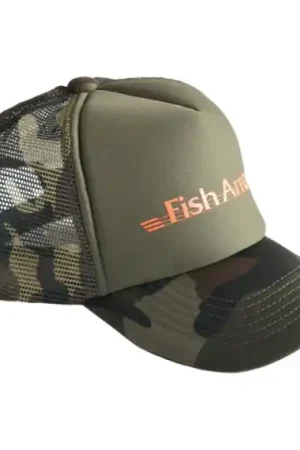 Acheter En Ligne Fish Arrow Mesh Cap Green Camo/Orange logo