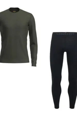 Icebreaker Mens 200 Oasis LS Crewe & Leggings Loden/Black Bon Plan