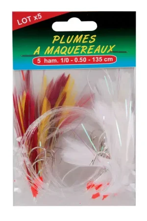 Must-Have LOT LEURRE PLUMES À MAQUEREAUX AVEC LIGNE N1/0 X5 FLASHMER