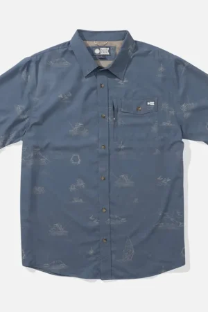 Usine Directe CHEMISE MANCHES COURTES HELMSMAN UV BUTTON UP BLUE SALTY CREW