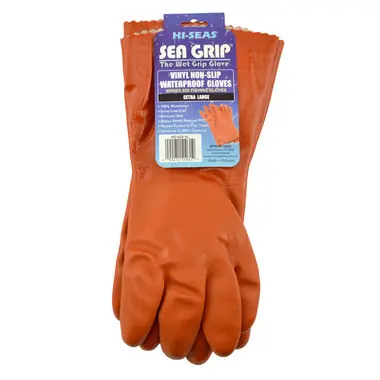 Offre Du Jour Hi Seas - Sea Grip Vinyl Waterproof Gloves, Orange, X-Large, 1 pair