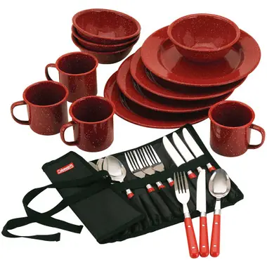 Coleman 24-Piece Speckled Enamelware Cook Set - Red Bon Plan
