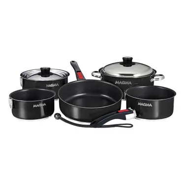 Usine Directe Magma Nestable 10 Piece Induction Non-Stick Enamel Finish Cookware Set - Jet Black