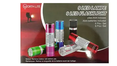 Worth Lite "9 LED Flashlight" 6 Pack Quantité Limitée