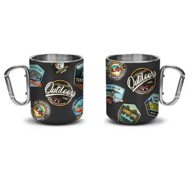 Outdoor Patches Carabiner Mug W/Lid 15oz Prix Promo