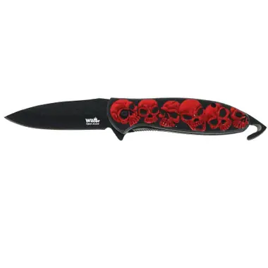 8.25" Red Skulls Cutter Open Assist Knife Prix Réduit