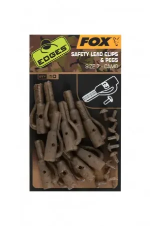 Clip plombs FOX safety lead clips and pegs size 7-camo Quantité Limitée