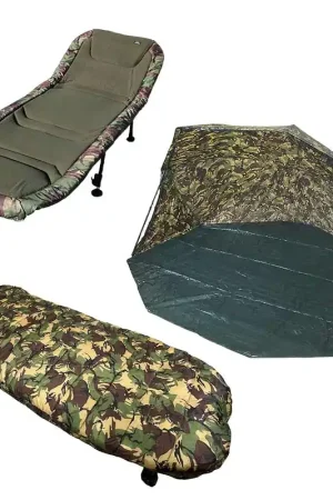 Vente Flash Pack Carp Addict Camo Brolly + Bedchair + Duvet