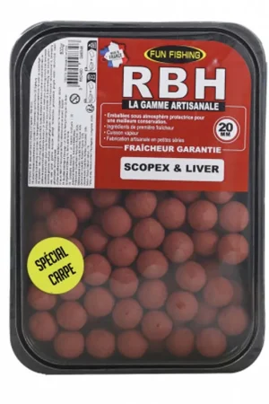 Marque Bouillettes Denses Fun Fishing RBH Boilies Scopex & Liver 800g
