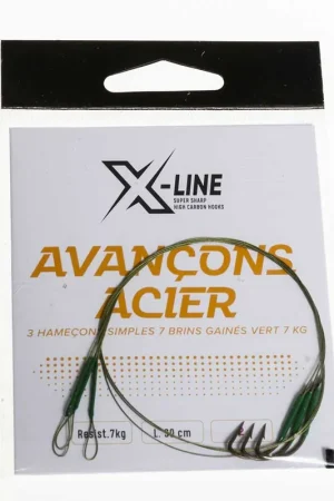 Bas de ligne acier carnassier x-line hameçon simple 7kg (x3) Pas Cher