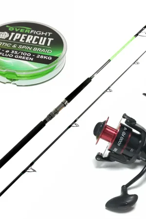 Pack avec une canne Ipercut Heavyspin 2.40 + un moulinet Tank 6000 FD et une tresse Ipercut Spin And Vertic Braid 35mm Offre Exclusive