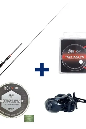 Vente Directe Pack Canne Evok Invictus V2 1.83m, 10-30g + Moulinet Invictus 150HL + Tresse + Fluorocarbone
