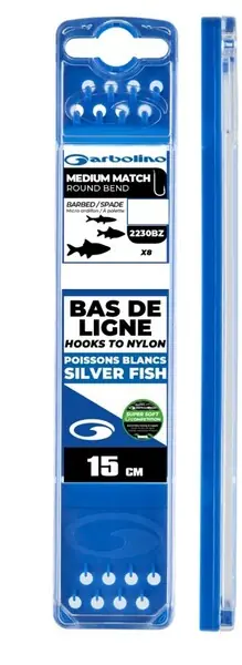 Satisfait Ou Remboursé Garbolino Hameçons de compétition montés sur nylon - Medium Match Round Bend bas de ligne 15cm (8 pièces)
