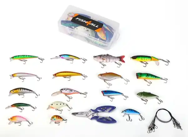 Boîte Leurre Dur Brochet Fish4all + Bas de ligne & Pinces (23 pièces) Quantité Limitée