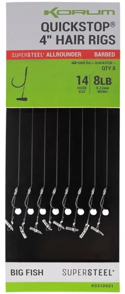 Dernière Chance Korum Quickstop Barbed Hair Rigs, 8 pcs!