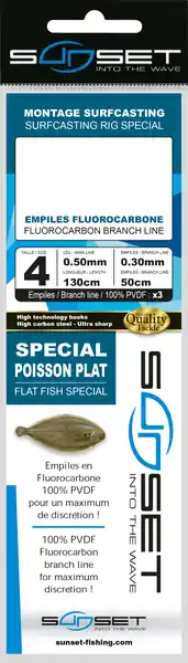 Vente Directe Sunset BDL Surfcasting RS Competition Special Flat Fish Fluorocarbon Rig