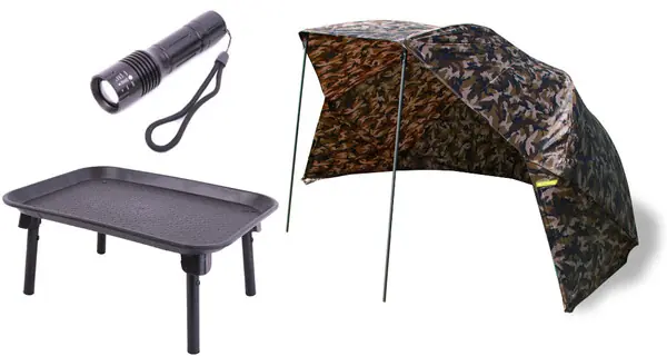 Livraison Express Ultimate Camo Brolly 50" + Bivvy Table + Frontale